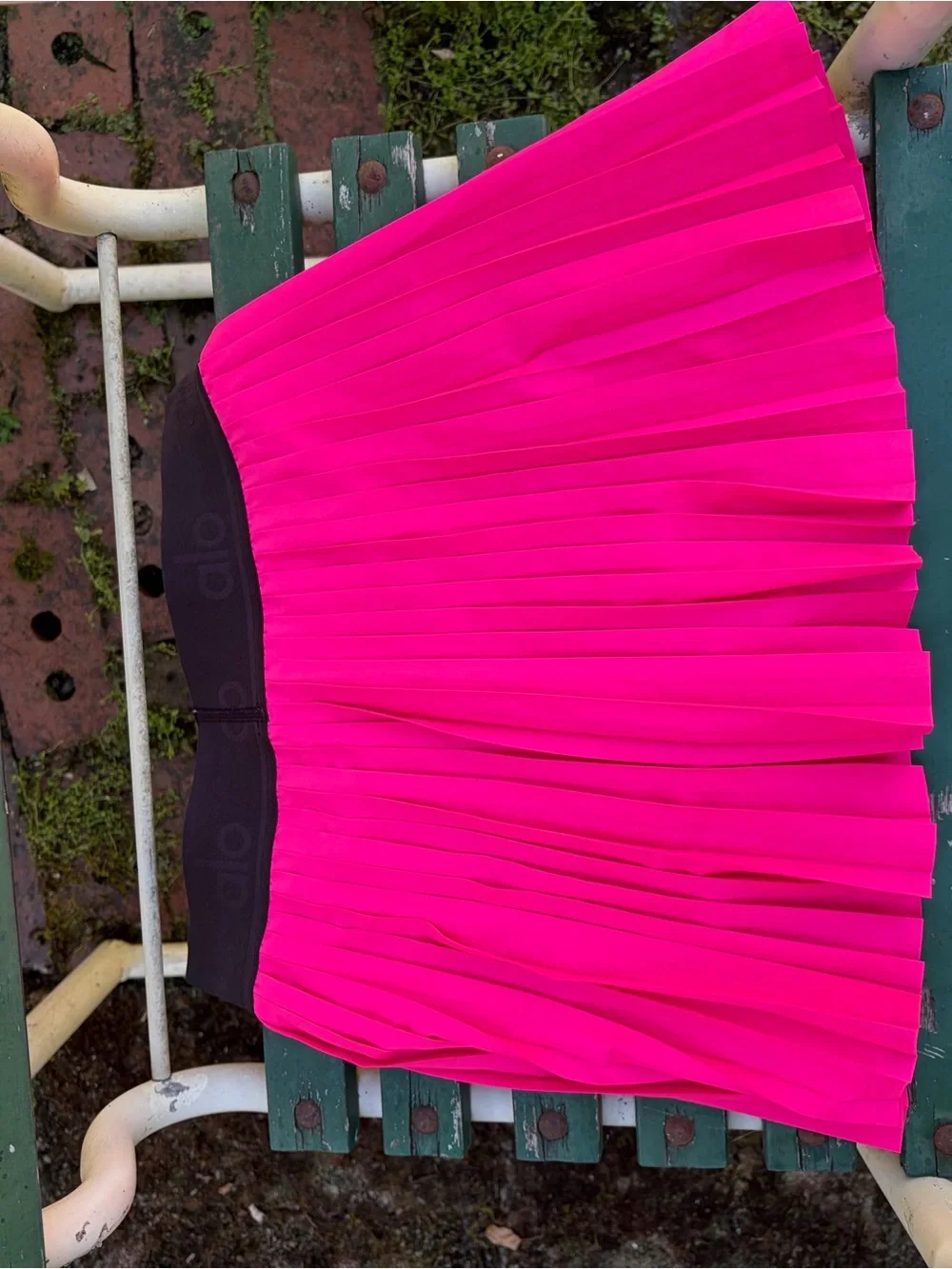 ALO Yoga Hot Pink Pleated Skater Skirt with Black Waistband